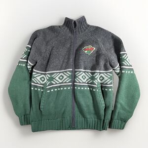 Minnesota Wild Full Zip Sweater Jacket 2XL Gray Knit Aztec Hockey NHL G-III